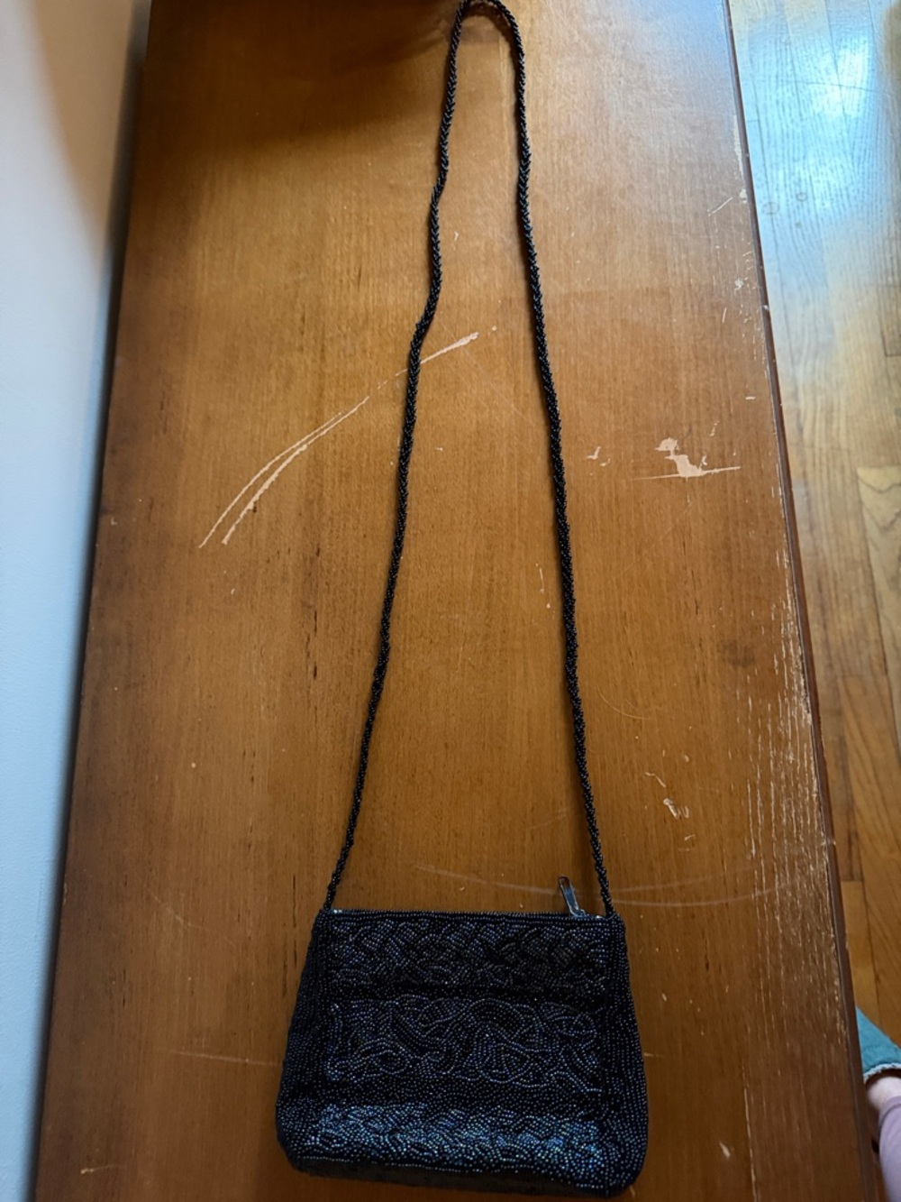 Black Beaded Crossbody Bag - Unbranded